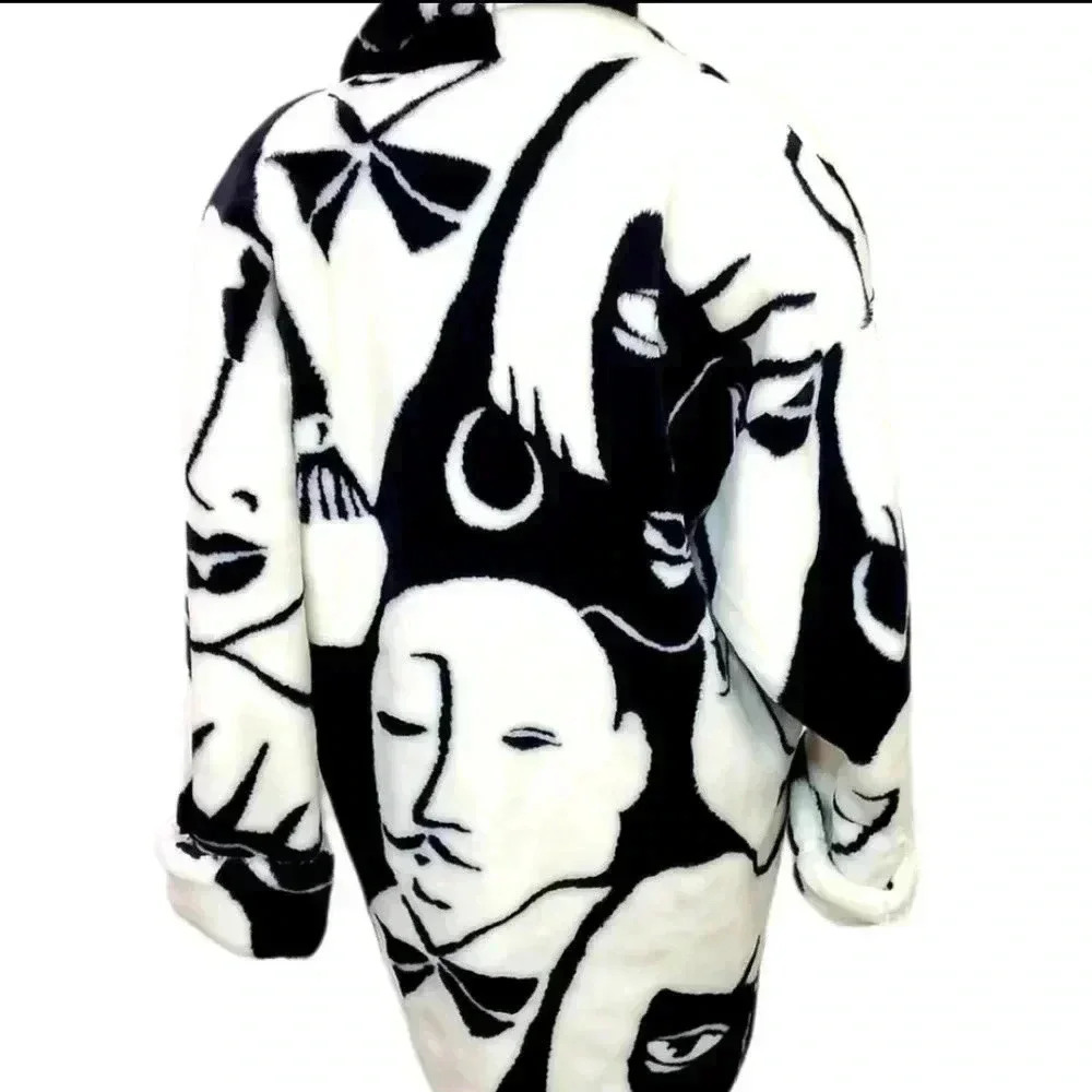 Donny Brook Mob Wife Graphic Faces Faux Fur Coat.. - Picture 5 of 14